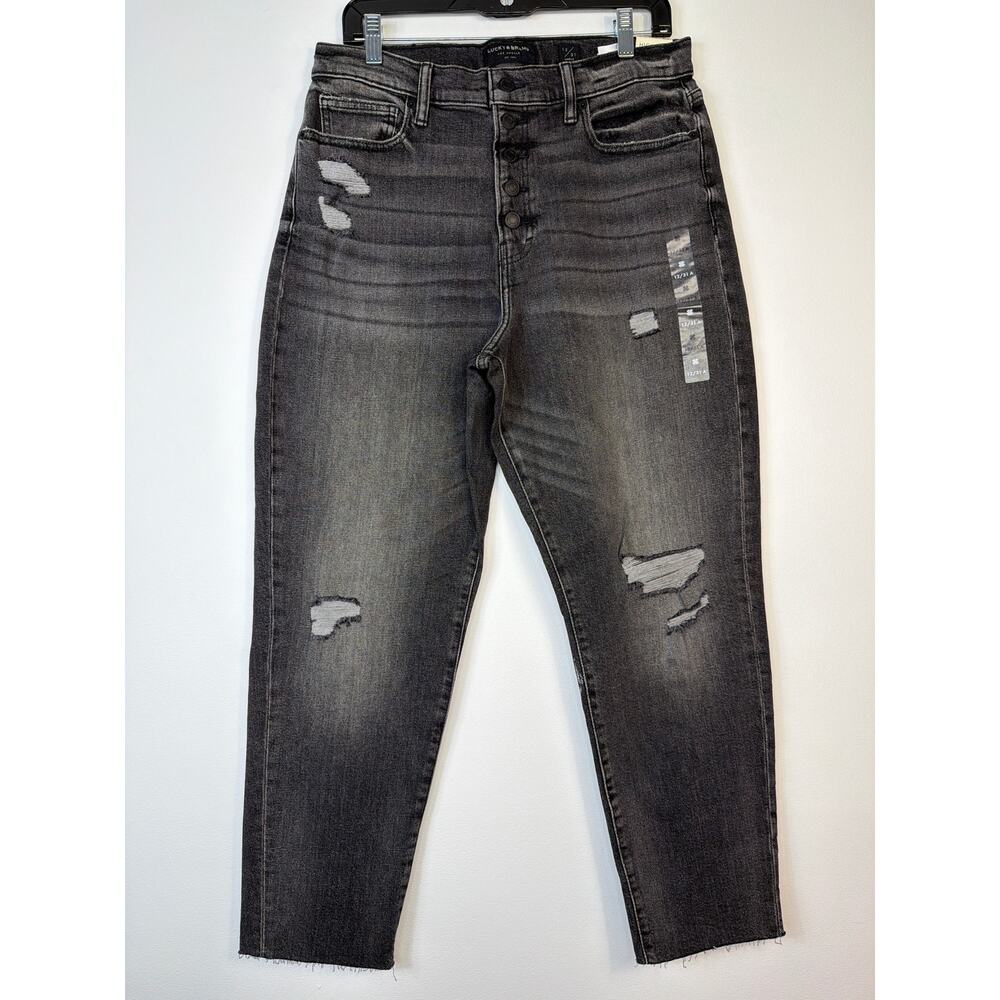 Lucky Brand Drew High Rise Mom Jeans NWT Distressed Black Wash 12/31